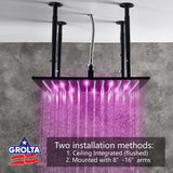 Matte Black 20 inch or 24 Inch LED Light Rainfall Shower Head