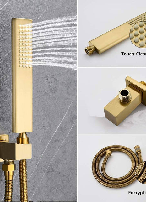 Brushed Gold brass handheld shower sprayer with hose and holder
