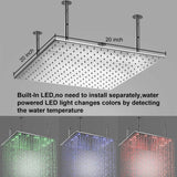 20'' x 20'' and 24'' x 24'' LED Shower Head Large Rain Shower Heads Square Shower heads  Luxury Rainfall Shower Heads chrome   Shower head