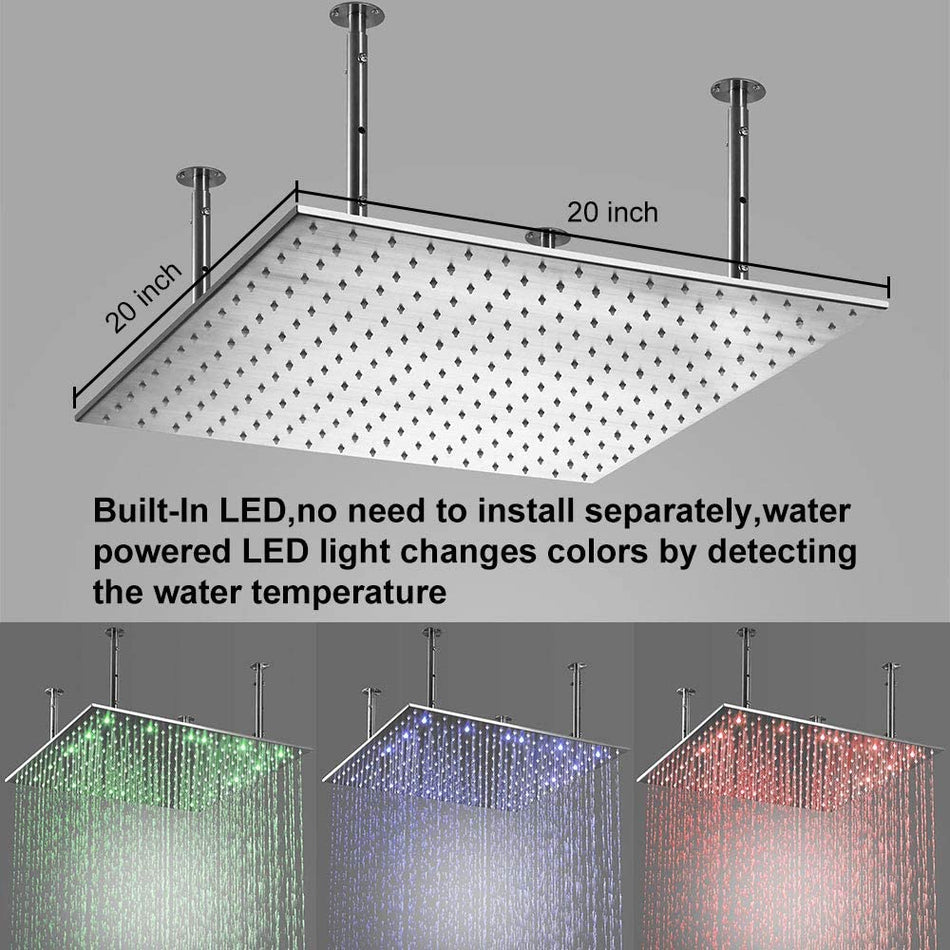 20'' x 20'' and 24'' x 24'' LED Shower Head Large Rain Shower Heads Square Shower heads  Luxury Rainfall Shower Heads chrome   Shower head