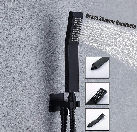 22'' Matt Black 3 way Thermostatic Shower Faucet Waterfall & Rain Massage Body Jet that each function work at the same time and seperately