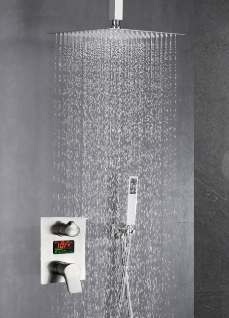 16inch ceiling mount rainfall showers 2 way digital display rough in valve with trim