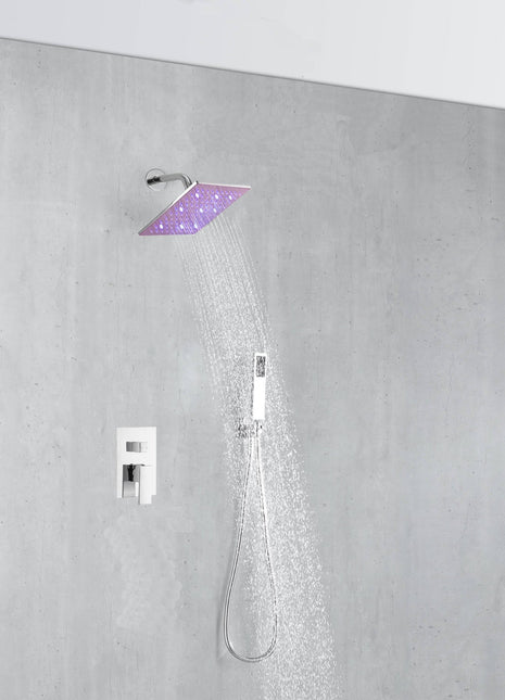 Chrome 6 inch regular or 8 INCH 3 LED colors regular head Wall Mounted Rainfall Shower Faucet with Hand Shower Mixer Tap