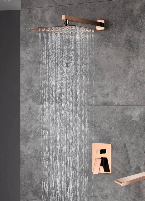 12inch Rose Gold wall mounted Shower System With waterfall tub spout