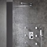 12inch Chrome 3 way Thermostaic Shower valve systems with 6 body jets that each function run All together and seperately