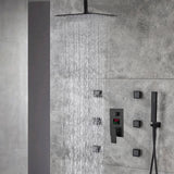 12 INCH or 16 INCH ceiling mounted 3 way matte black pressure balance Digital display rain showers with 6 body jets