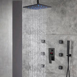 12 INCH or 16 INCH 3 LED color lights ceiling mounted 3 way matte black pressure balance Digital display rain showers with 6 body jets