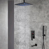 12 INCH or 16 INCH 3 LED color lights rain head ceiling mounted 3 way matte black pressure balance Digital display rain showers with tub spout