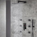 12 INCH or 16 INCH wall mounted 3 way matte black pressure balance Digital display rain showers with 6 body jets