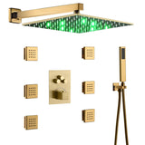 12 inch or 16 inch LED Polished gold Wall mount 3 way Thermostatic Shower valve system that each function run all together and separately