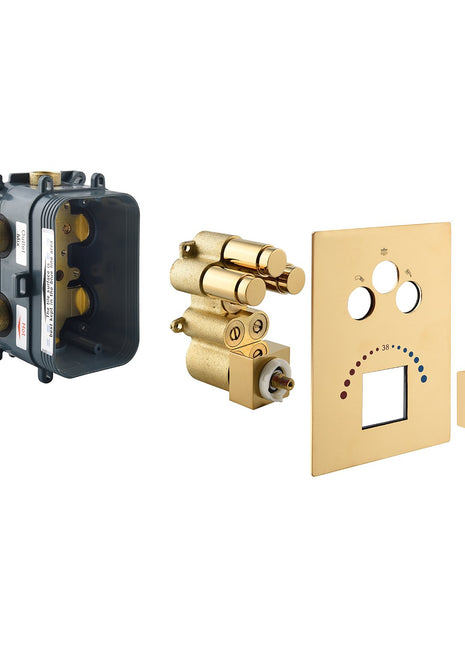 Polished Gold 3-Way Thermostatic valve with trim and each function work at the same time and separately