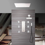Chrome ceiling mount 20 inch or 24 inch rainfall shower head system 4 way thermostatic shower faucet with wall mount 6 inch high water pressure regular shower head