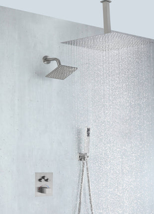 Brushed nickel rainfall shower head high pressure shower head 3 way thermostatic valve shower heads systems each function work at the same time and separately
