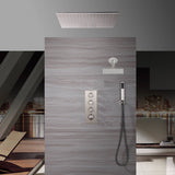 20 Inch Brushed nickel ceiling mount rainfall shower systems 3 way thermostatic valve with wall mount 6 inch regualr shower head