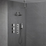 Brushed Nickel 4 Function Thermostatic Faucet Set with Ceiling 3 Color LED 16" Rain Shower Head, High Pressure 6", Body Jets and Handheld Spray