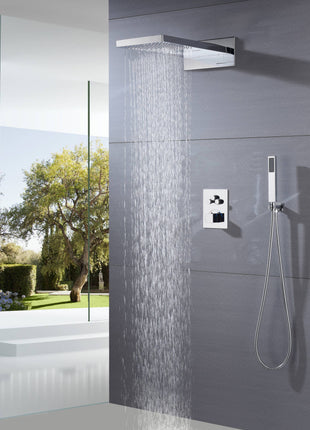 22'' Chrome 3 way thermostatic valve Rain &  Waterfall Shower Faucet
