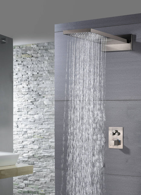22'' Brushed nickel 3 way Thermostatic display valve Rain & Waterfall Shower Faucet