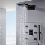 22'' Matt Black 3 way Thermostatic Shower Faucet Waterfall & Rain Massage Body Jet that each function work at the same time and seperately