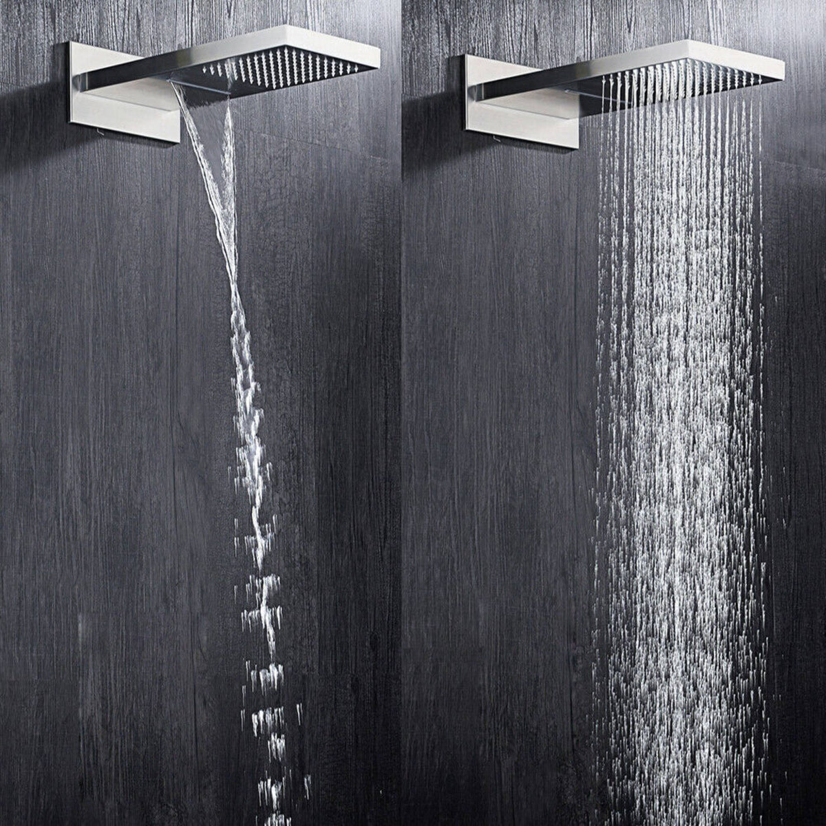 22-Inch Wall-Mount Matte Black Rainfall and Waterfall Shower Head with  3-Way Thermostatic Shower Faucet, Available with or without LED Light