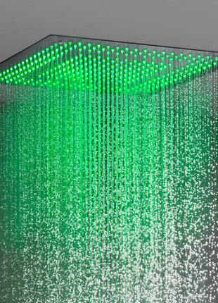 64 LED colors 20 inch Matte Black flushed on rainfall shower systems 4 way digital display thermostatic valve with Regular head and 6 body jets and touch panel