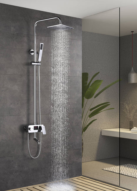 8 inch Bluetooth Music rain head 3 function digital display exposed handle shower set with tub spout and handle shower