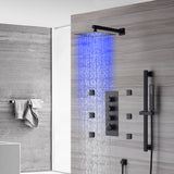 12 inch or 16 inch LED wall mounted shower head matte black 3 way thermostatic shower faucet with body jets and sliding bar