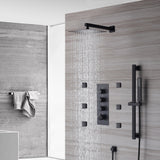 12 inch or 16 inch wall mounted shower head matte black 3 way thermostatic shower faucet with body jets and sliding bar