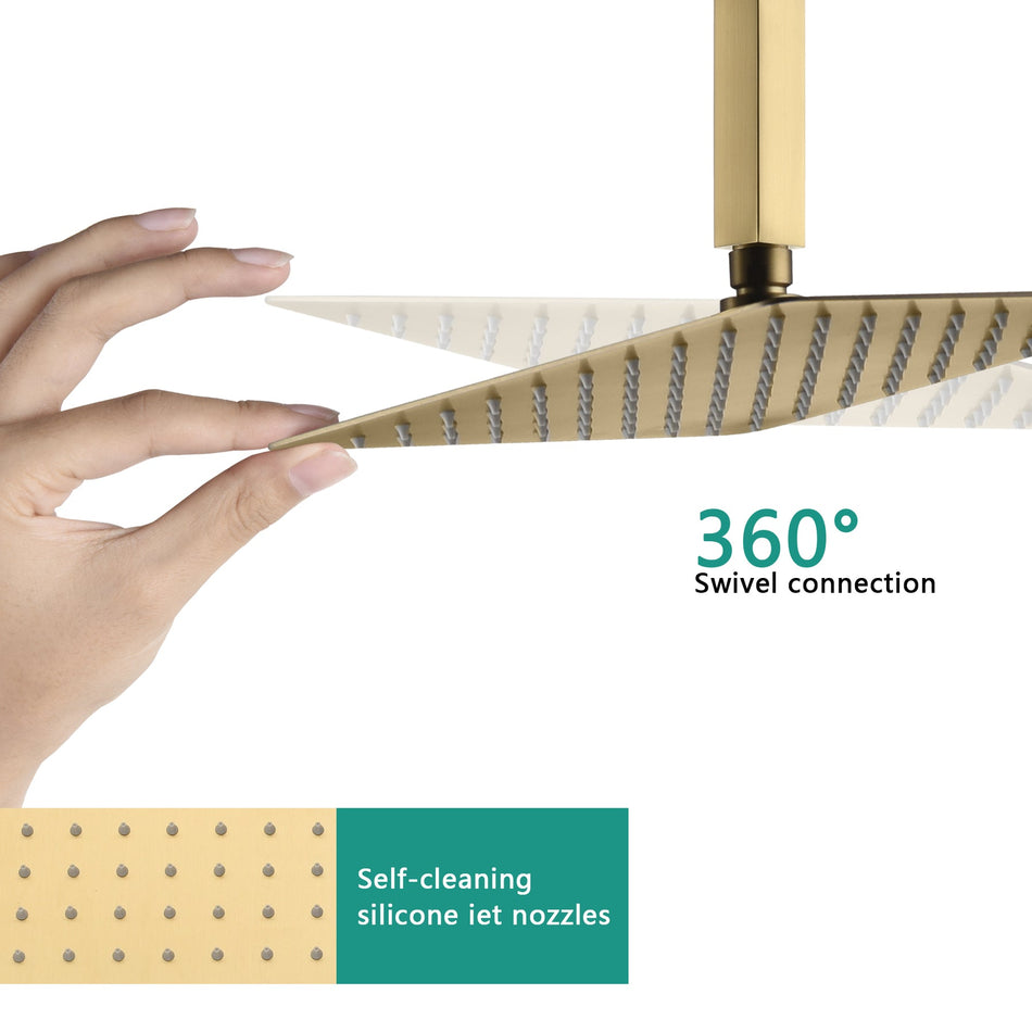 Brushed Gold rainfall shower head high pressure shower head 3 way digital display thermostatic valve shower heads systems each function work at the same time and separately