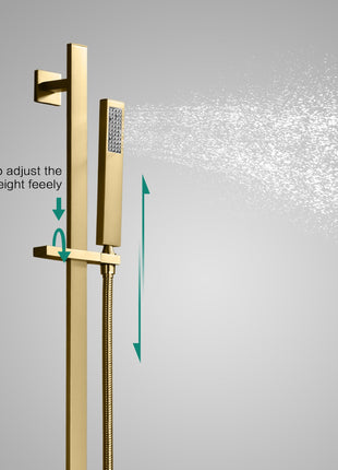 Brushed Gold rainfall shower head high pressure shower head 3 way digital display thermostatic valve shower heads systems each function work at the same time and separately