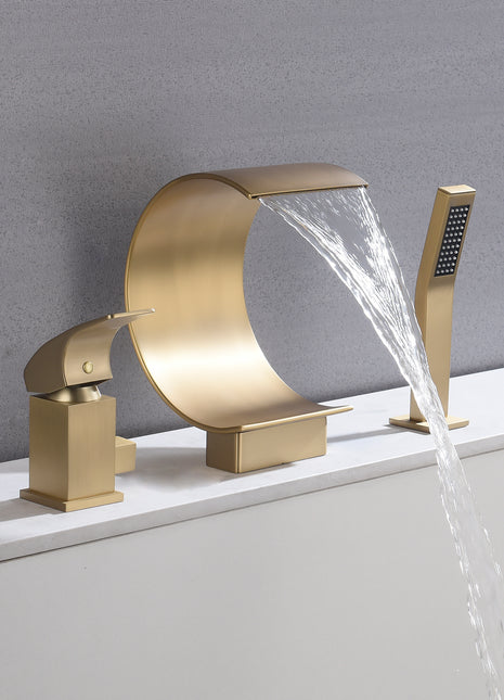 Brushed gold Bathtub Faucet Waterfall Mixer Faucet with Hand Shower Deck Mount