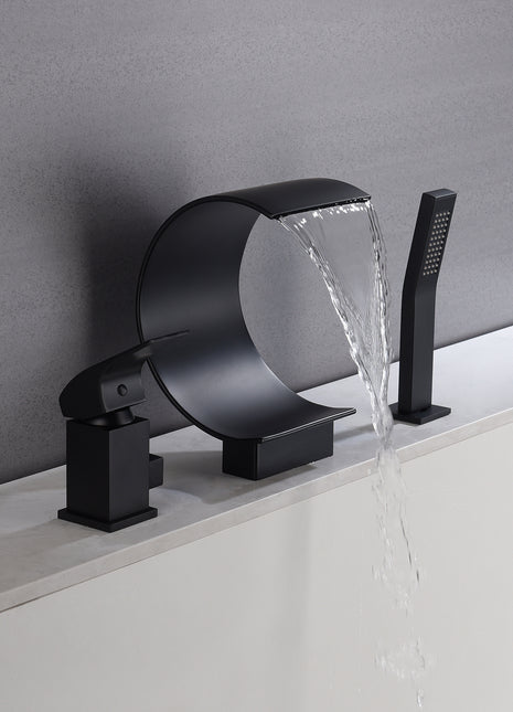 Matte black Bathtub Faucet Waterfall Mixer Faucet with Hand Shower Deck Mount
