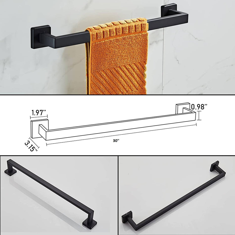 30 inch square 4-Piece Matte black Bathroom Hardware Set Towel Bar Towel Ring Toilet Paper Holder Robe Hook Tower Holder,Wall Mounted