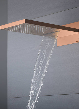 Rose Gold 22 Inch Rainfall Waterfall Shower Head 4 Way Thermostatic Shower Faucet Set with Slide Bar and Body Jets Each Function Work All Together and Separately