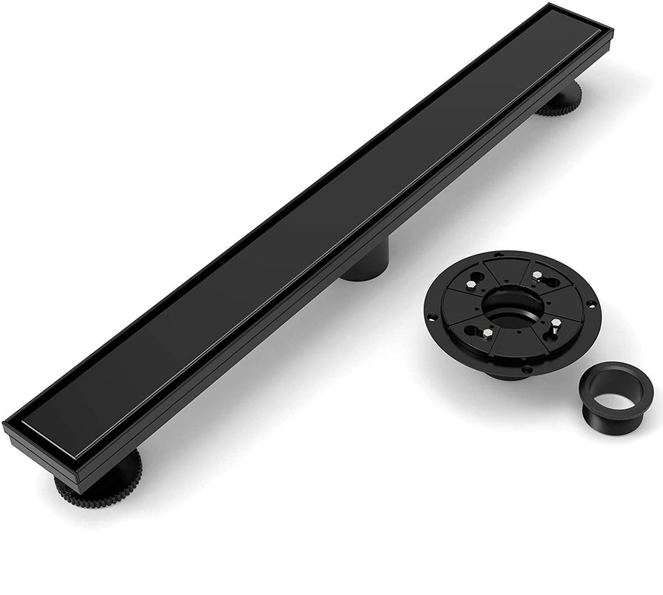 matte black Linear shower drain stainless steel material 24 inch with tile insert 2-in-1 cover with hair strainer and adjustment feet