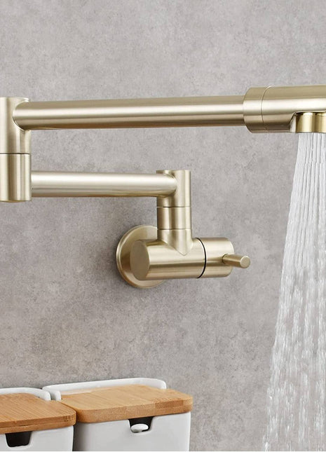 brushed Gold wall mount pot filler faucet solid brass folding kitchen faucet single hole two handls