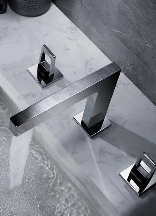 Chrome 3 holes two handles bathroom basin faucets with pop up drain