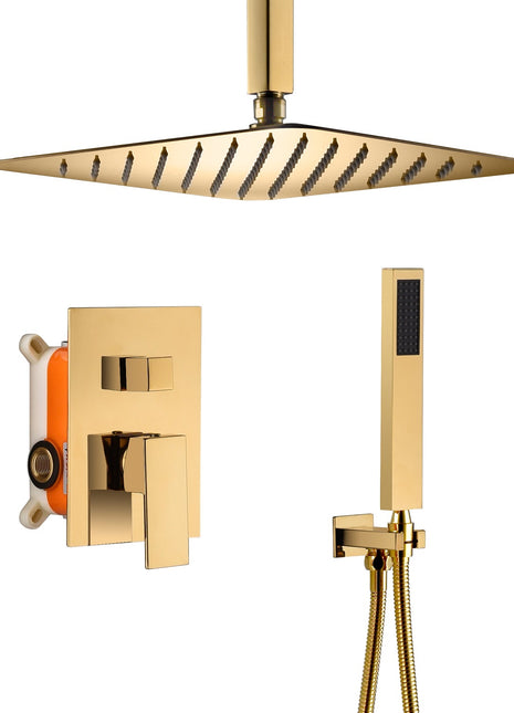 12 Inch Ceiling mounted Polished Gold Shower System Rough-in Valve Body and Trim