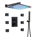 12 inch or 16 inch led light Wall Mounted Oil Rubbed Bronze 3 way thermostatic Shower Faucet System with 6 body jets