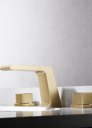 Brushed Gold bathroom sink fauct two handles 3 holes with pop up overflow brass drain