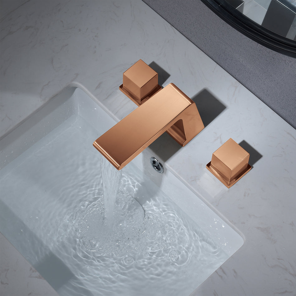 Rose Gold waterfall Deck mount bathroom sink faucet with overflow brass pop up drain