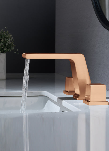 Rose Gold waterfall Deck mount bathroom sink faucet with overflow brass pop up drain