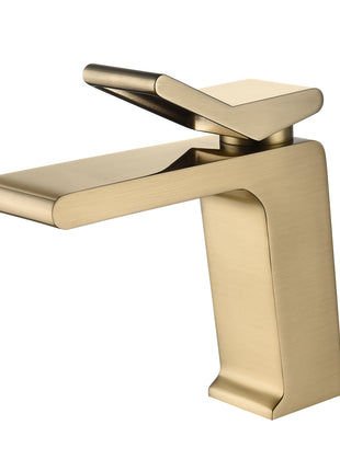 Brushed Gold Bathroom Sink Faucet single handle with pop up overflow brass drain