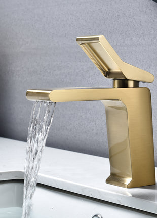 Brushed Gold Bathroom Sink Faucet single handle with pop up overflow brass drain