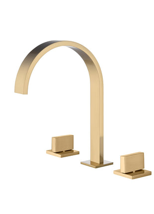 Brushed Gold Widespread Bathroom Sink Faucet 2 Handles 3 Holes bathroom sink faucet Deck Mount