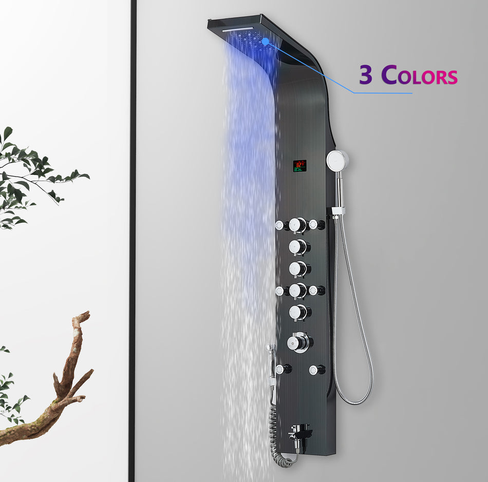 3 LED color Oil Bronze Black 59'' Rain & Waterfall Tower Massage System each function work at the same time and separately