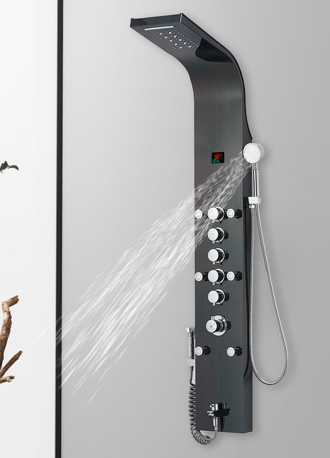 3 LED color Oil Bronze Black 59'' Rain & Waterfall Tower Massage System each function work at the same time and separately