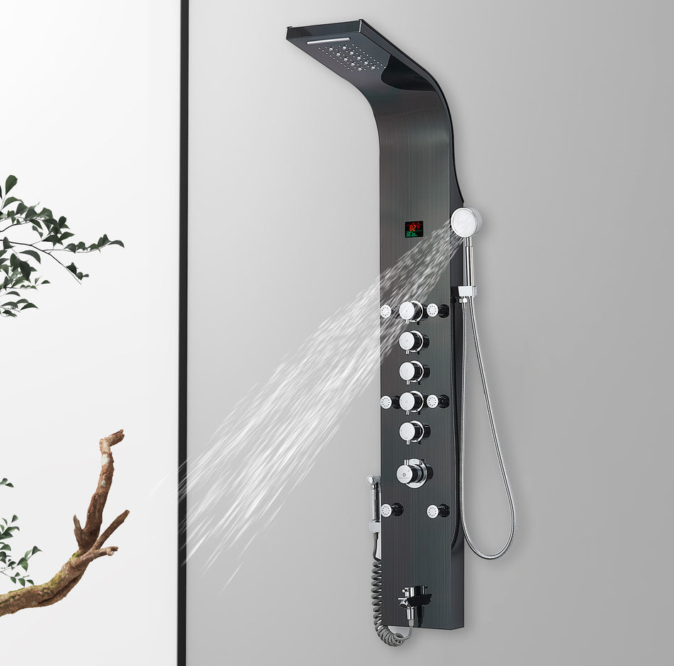 3 LED color Oil Bronze Black 59'' Rain & Waterfall Tower Massage System each function work at the same time and separately