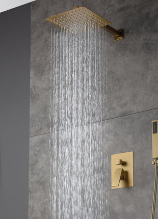 two way 12 Inch wall Mount Brushed Gold Pressure balance Shower System