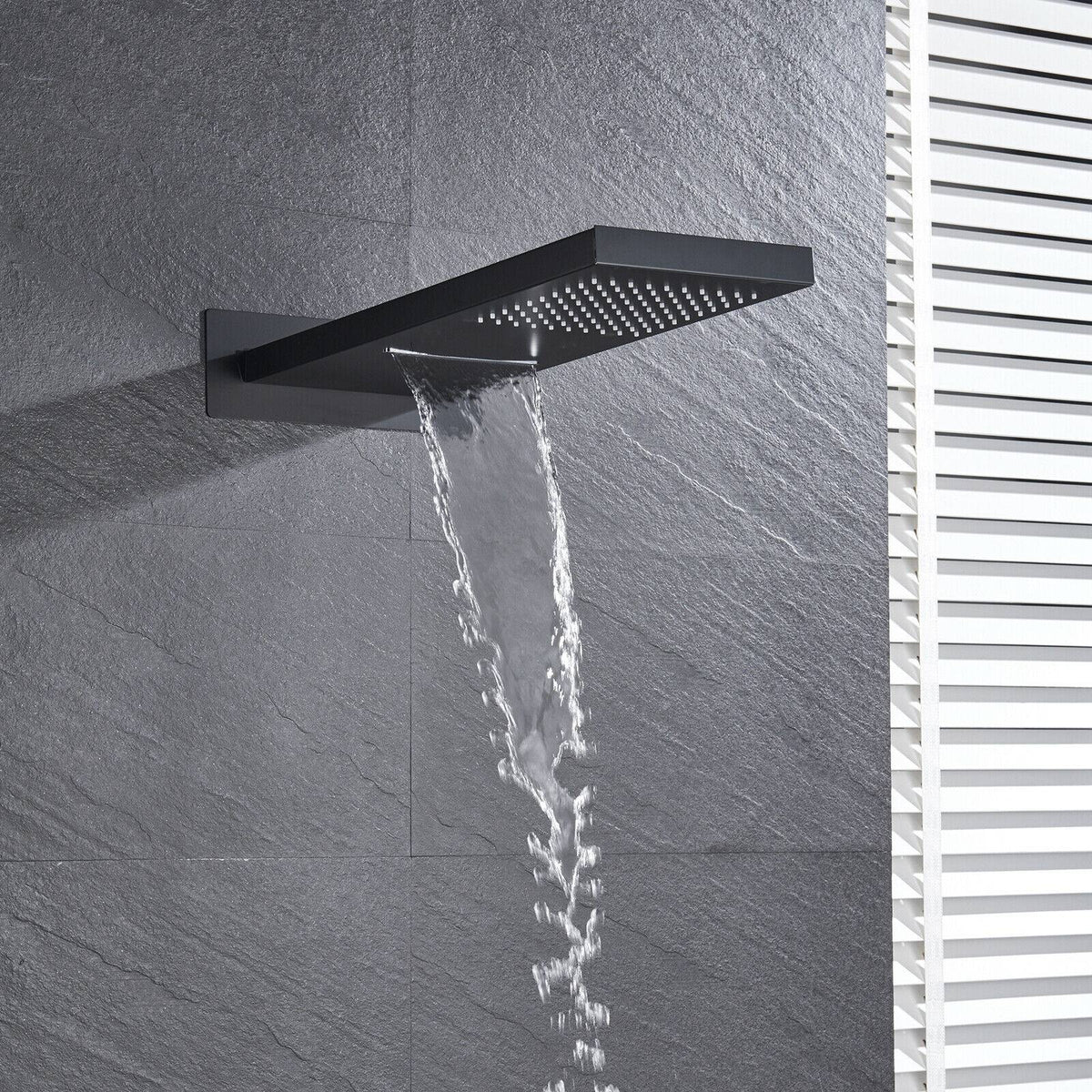 22'' Matt Black 3 way Thermostatic Shower Faucet Waterfall & Rain Massage Body Jet that each function work at the same time and seperately