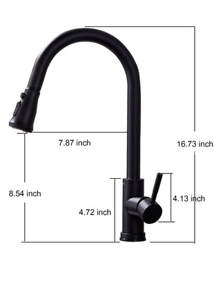 Matte Black Pull Out Spray Kitchen Sink Faucet Commercial Swivel Tap W/Plate